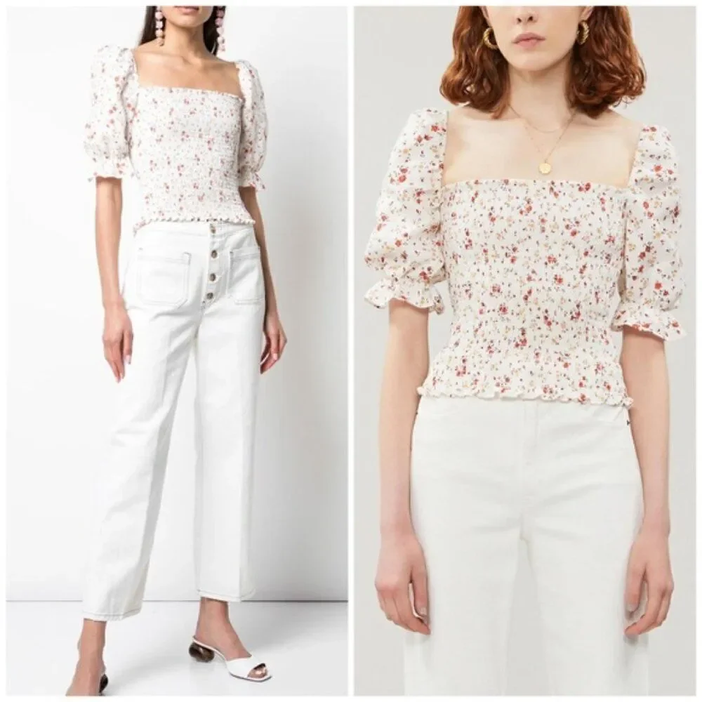 💕REFORMATION Clementine Ruched Floral Linen Top ~ Veronica Micro Floral XS NWOT